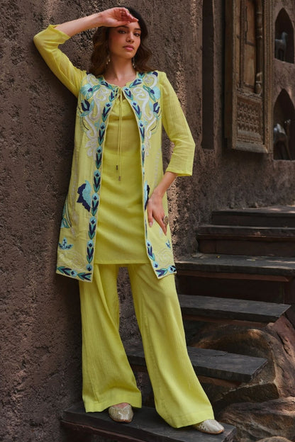 Neembu hara phoolan jacket kurta set