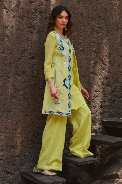 Neembu hara phoolan jacket kurta set