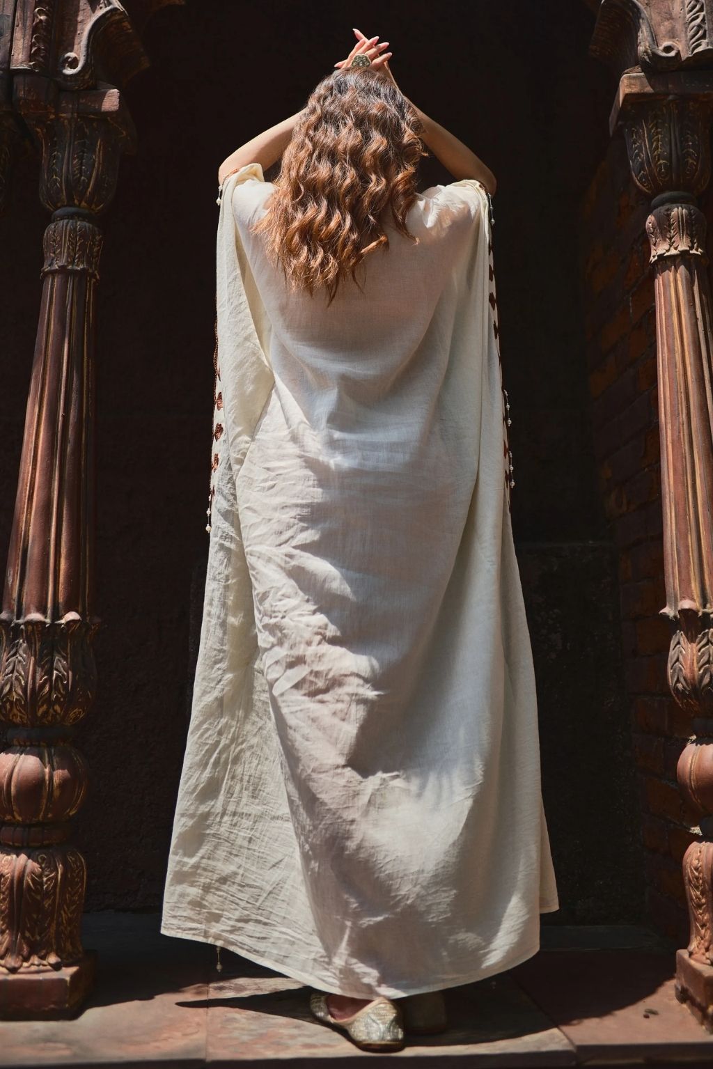 Aangan pearl kaftan-khaki