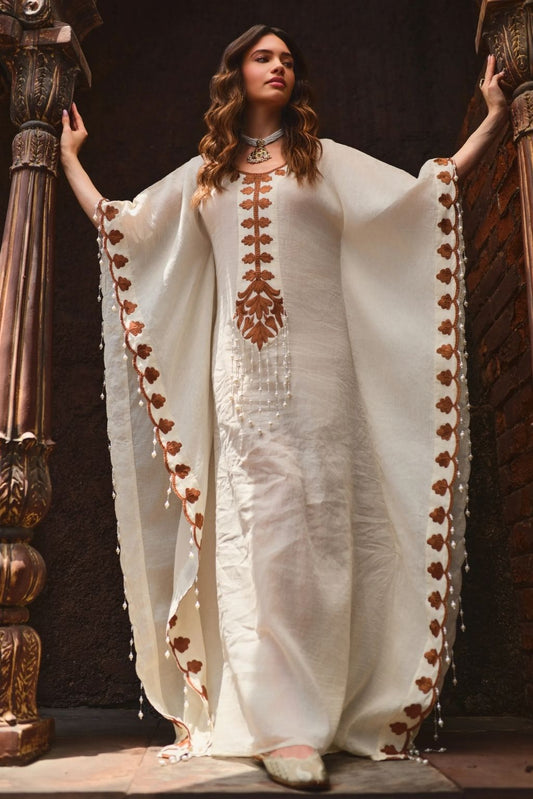 Aangan pearl kaftan-khaki