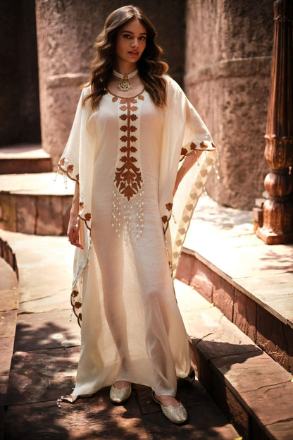 Aangan pearl kaftan-khaki