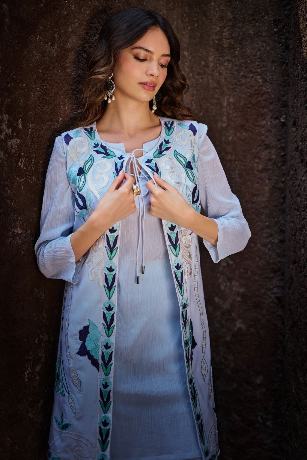 Neembu hara phoolan jacket kurta set