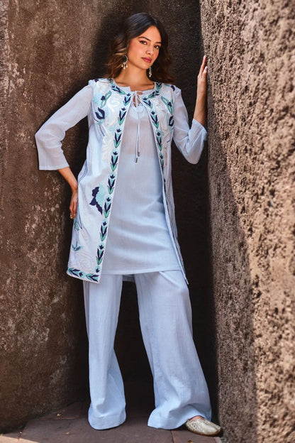 Neembu hara phoolan jacket kurta set