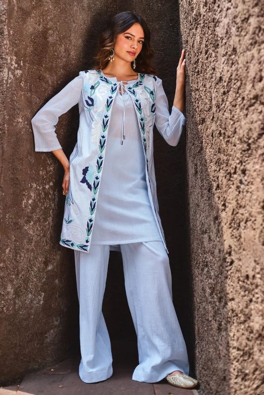 Neembu hara phoolan jacket kurta set
