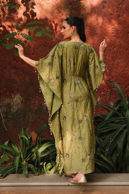 Bageecha moti kaftan-mehndi green