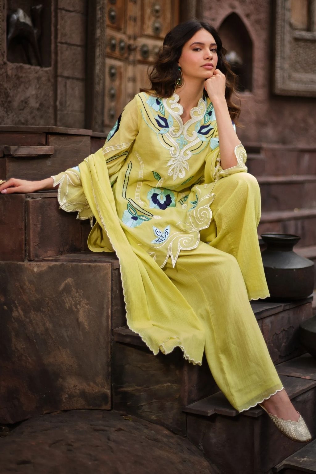 Aangan gulrez kurta set-nimbas rang
