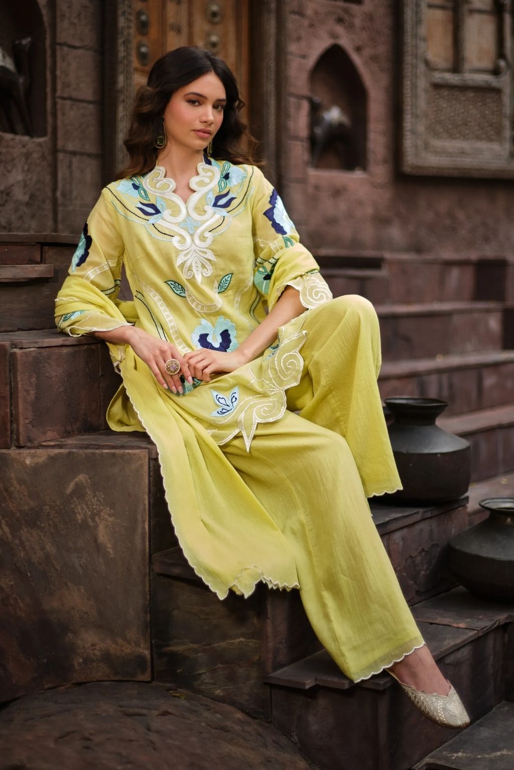 Aangan gulrez kurta set-nimbas rang
