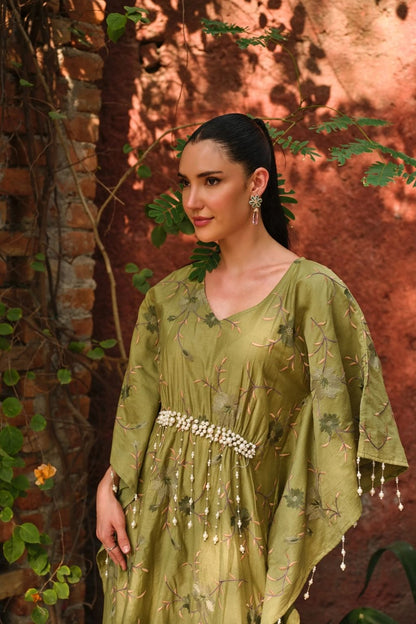 Bageecha moti kaftan-mehndi green