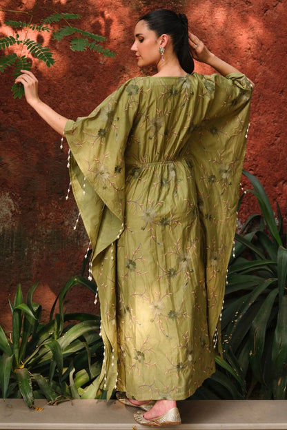 Bageecha moti kaftan-mehndi green