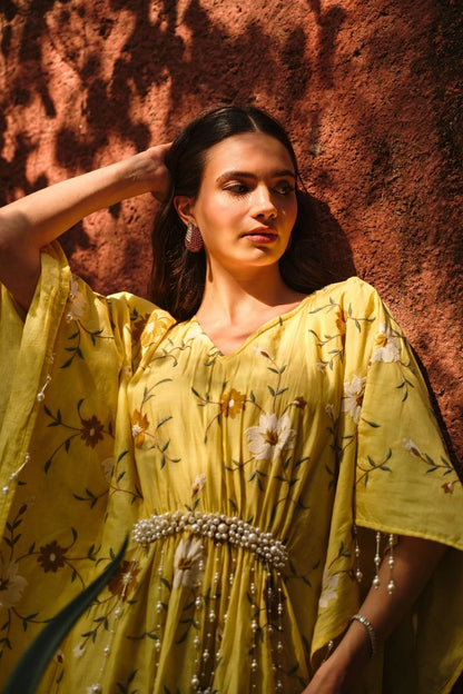 Bageecha moti kaftan-yellow