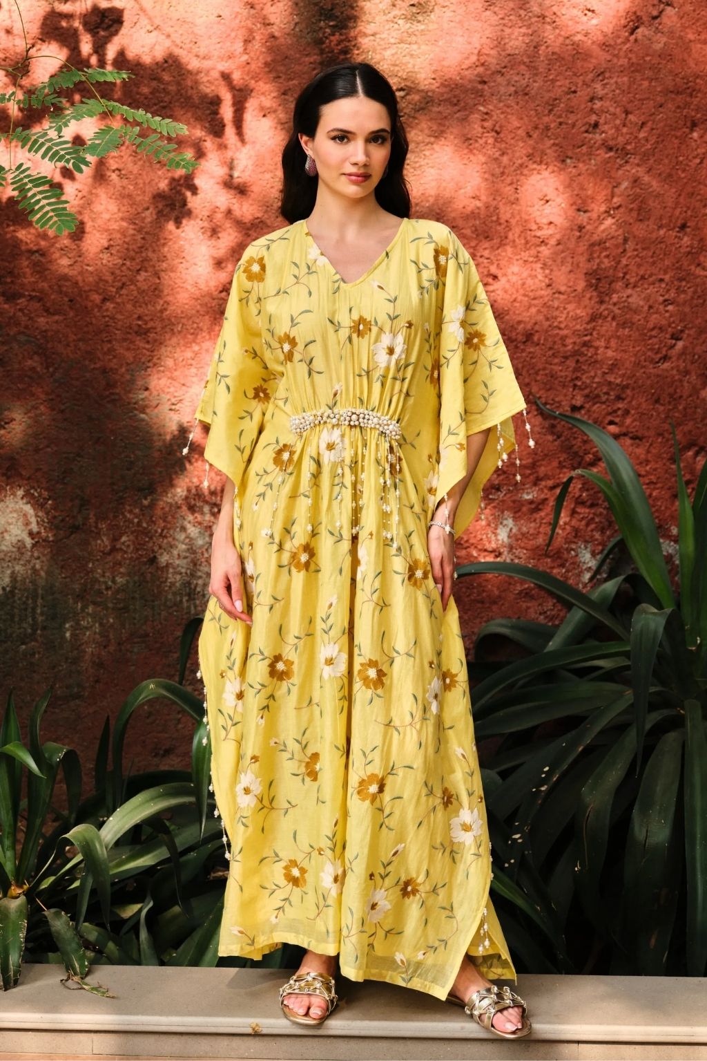 Bageecha moti kaftan-yellow