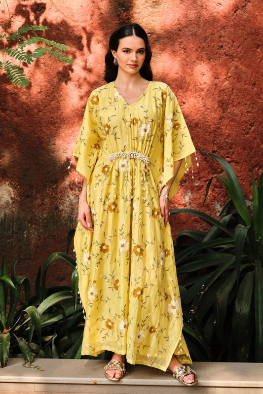 Bageecha moti kaftan-yellow