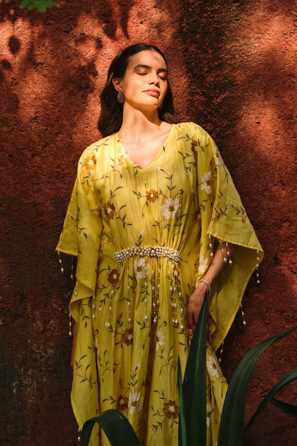 Bageecha moti kaftan-yellow