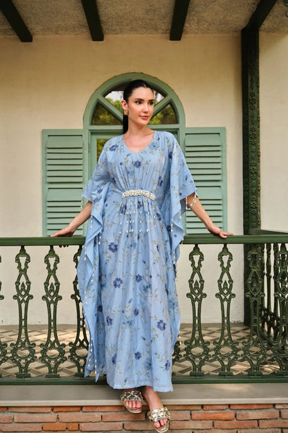 Bageecha moti kaftan-blue