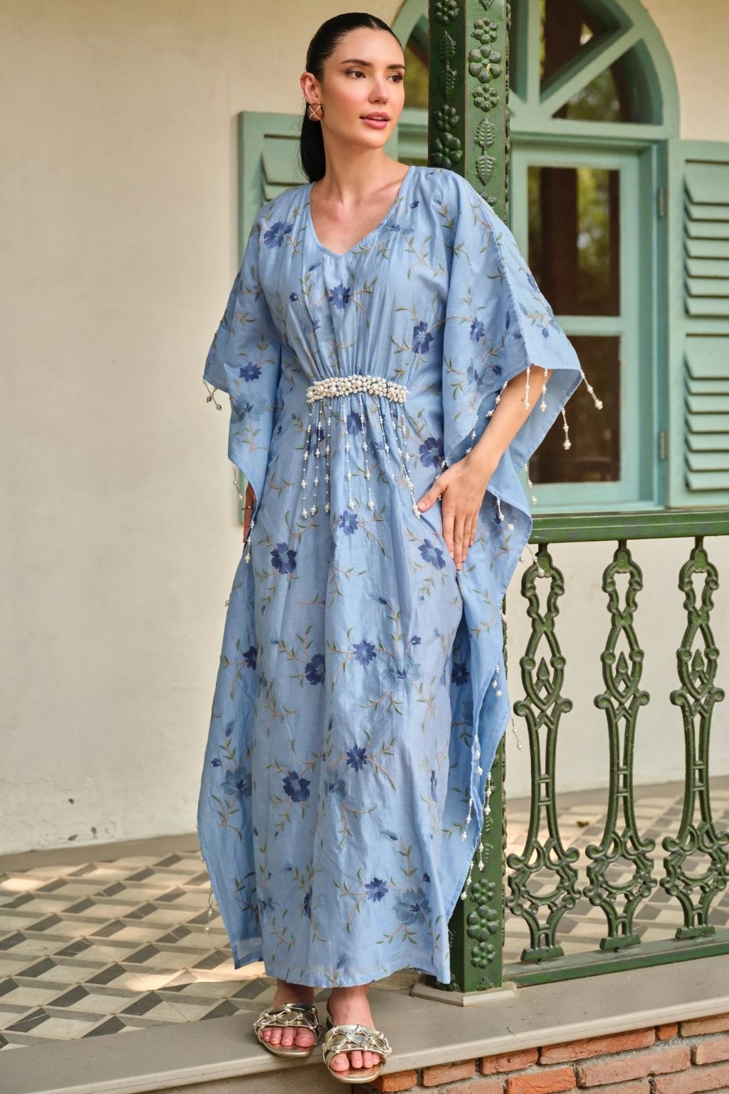 Bageecha moti kaftan-blue