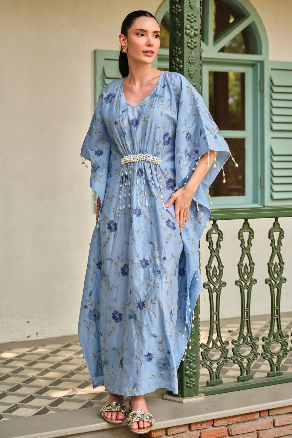 Bageecha moti kaftan-blue