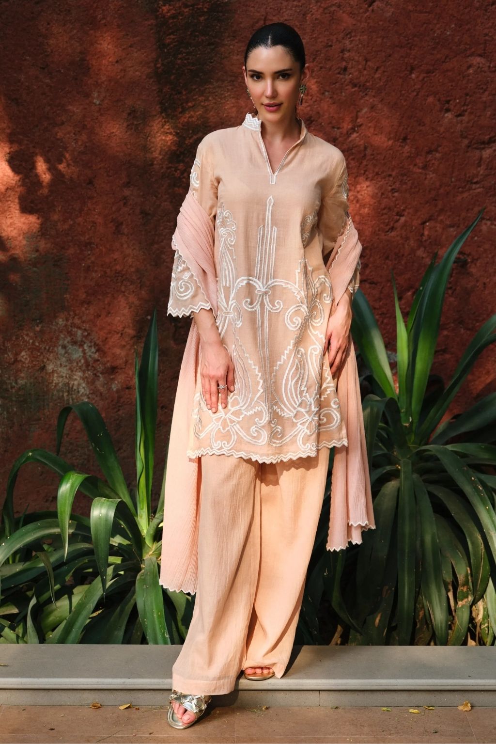 Peach aangan kurta set