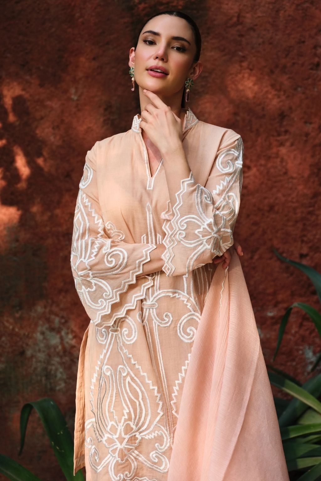 Peach aangan kurta set