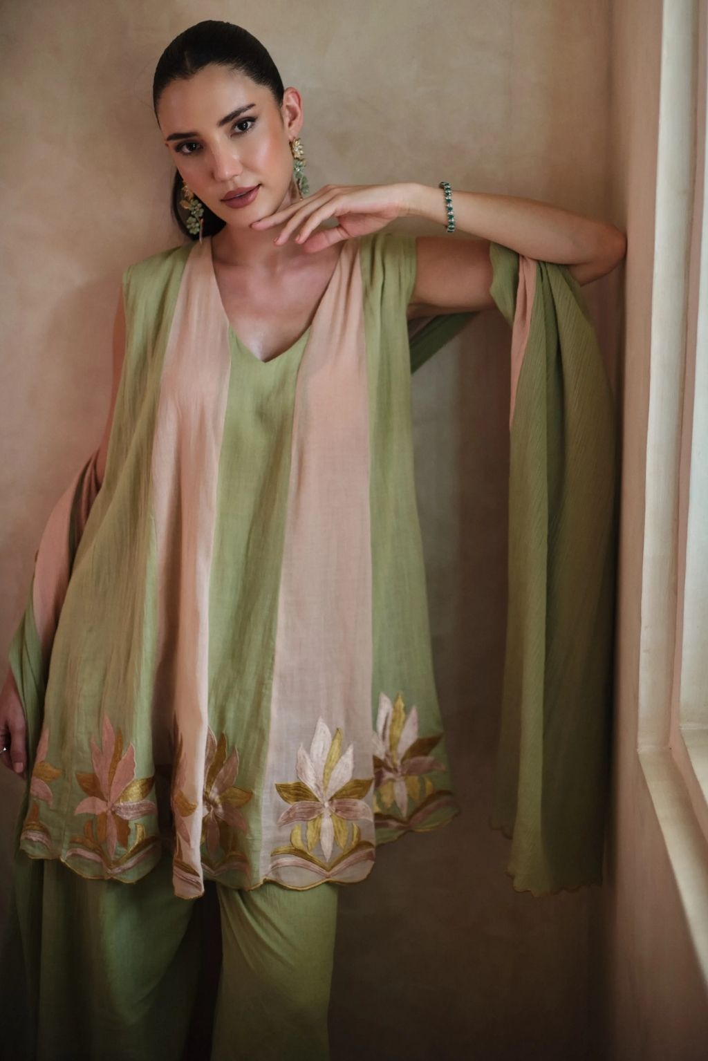 Rooh kali phool kurta salwar set-mitti hara