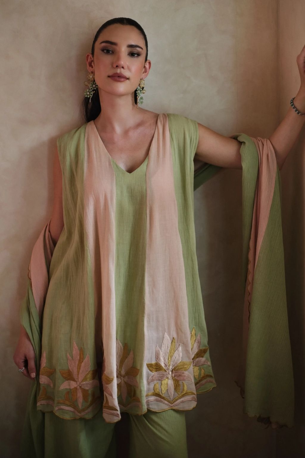 Rooh kali phool kurta salwar set-mitti hara
