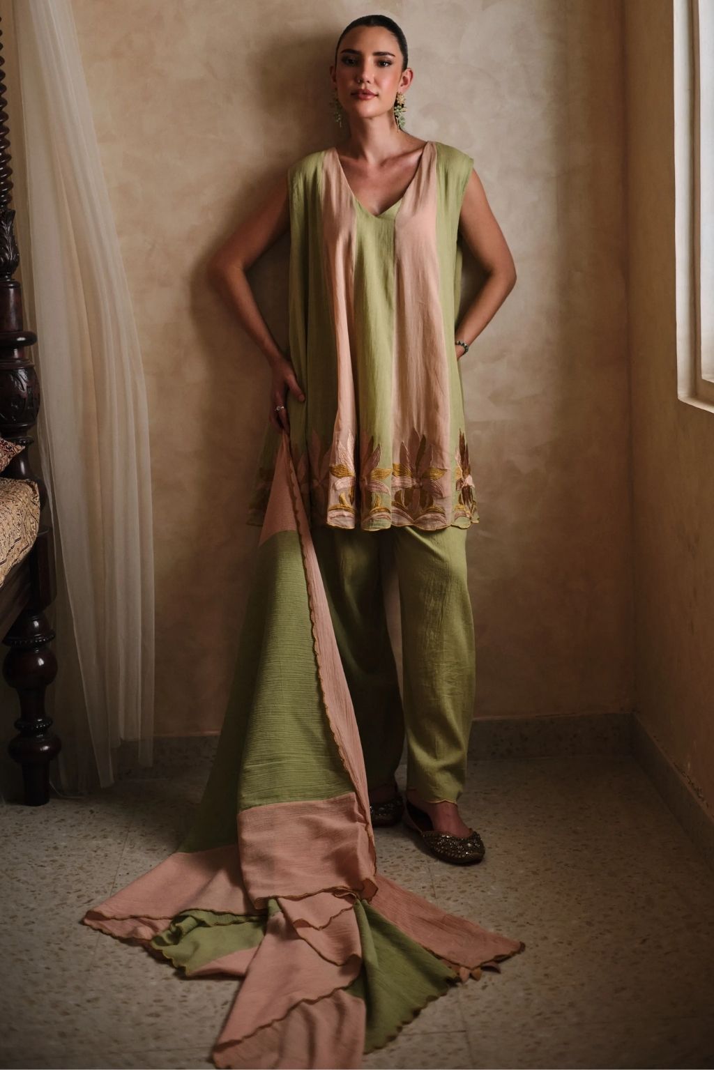 Rooh kali phool kurta salwar set-mitti hara