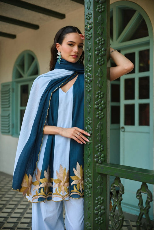 Rooh kali phool kurta salwar set-aasmani neelam