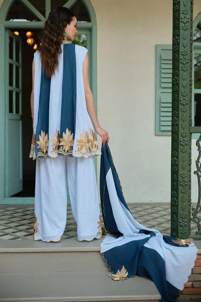 Rooh kali phool kurta salwar set-aasmani neelam