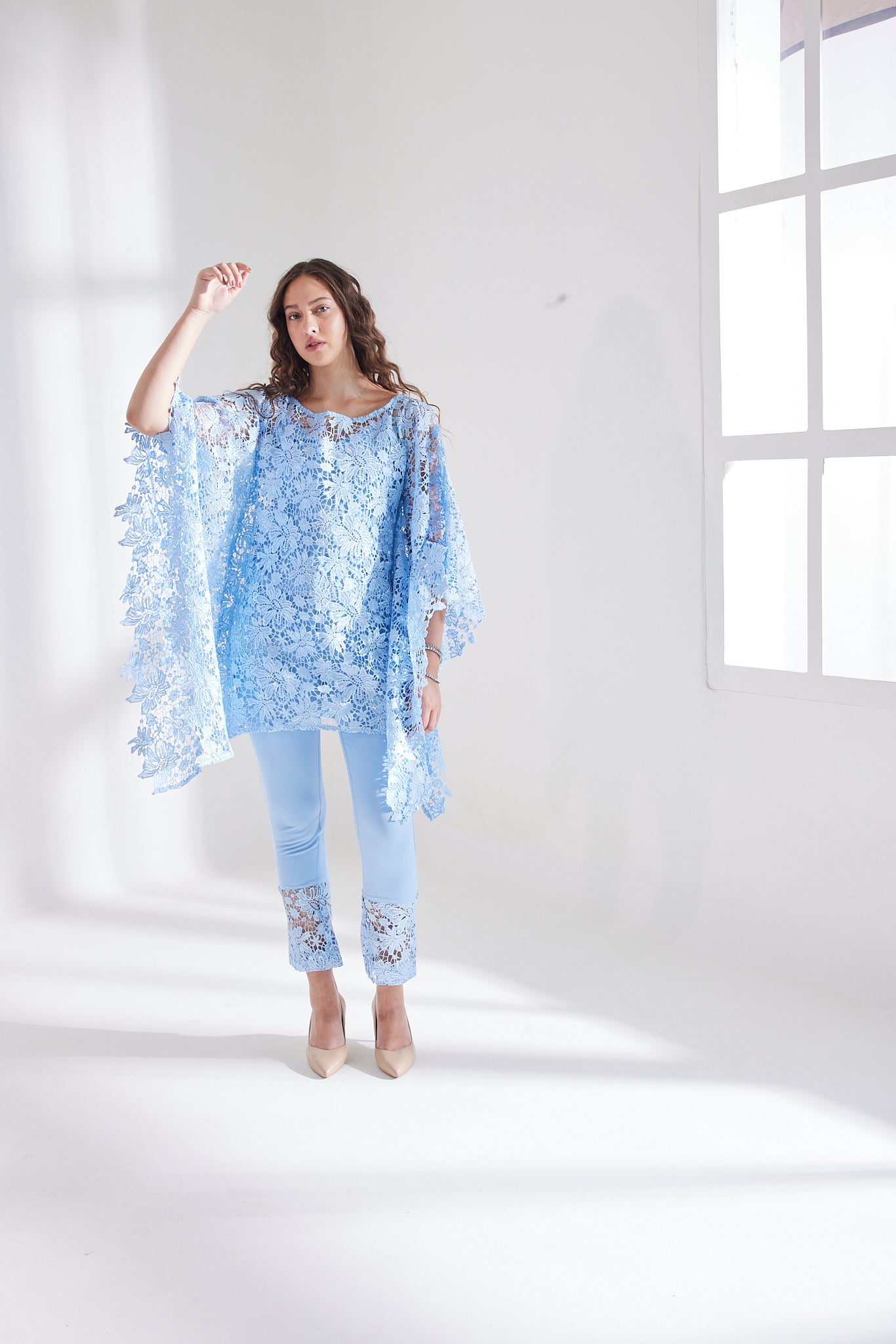 JASNOOR ANAND X HAZE BLUE SCHIFFLI KAFTAN SET