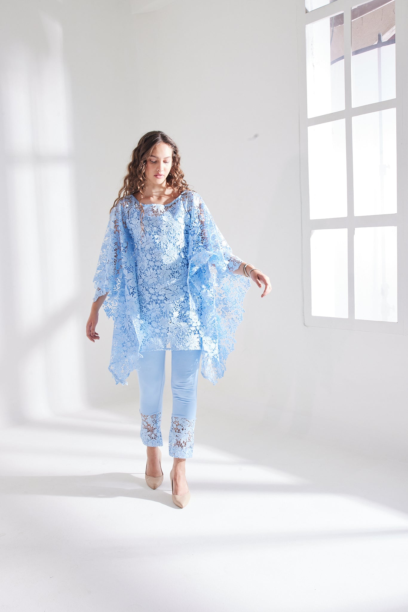 JASNOOR ANAND X HAZE BLUE SCHIFFLI KAFTAN SET