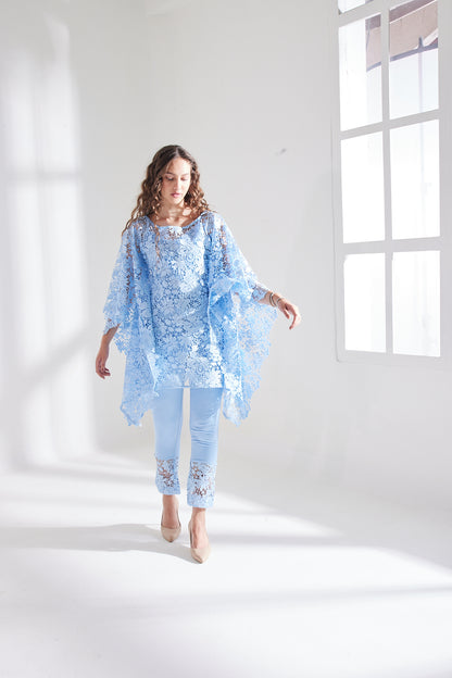 JASNOOR ANAND X HAZE BLUE SCHIFFLI KAFTAN SET