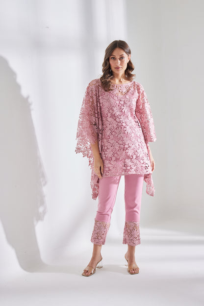 HAZE PINK SCHIFFLI KAFTAN SET
