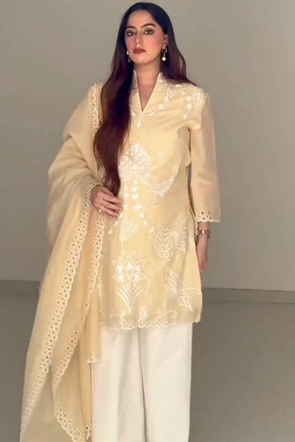 SUFIANA HAZE BEIGE KURTA SET WITH DUPATTA