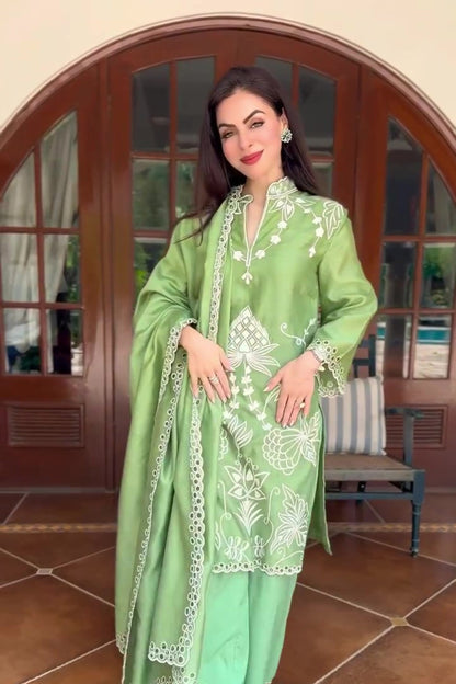SUFIANA NEEM KURTA SET WITH DUPATTA