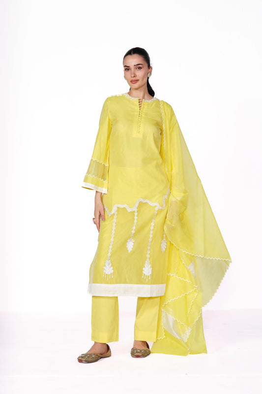 SUFI-YELLOW CHANDERI SITARA KURTA SET