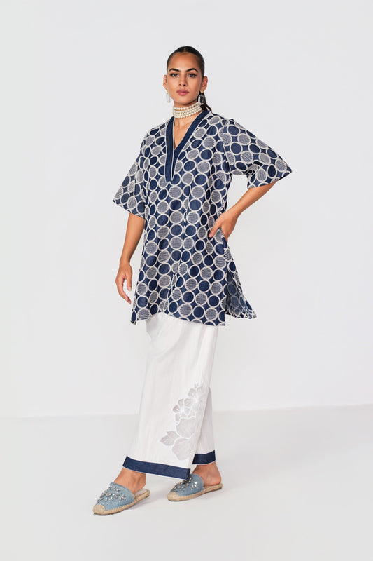 EMBROIDERED WHITE - DENIM BLOCK A SET- CIRCLE WORK