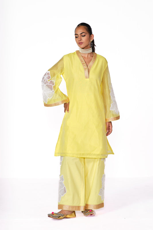 YELLOW-WHITE KARDANA FLOWER KURTA SET
