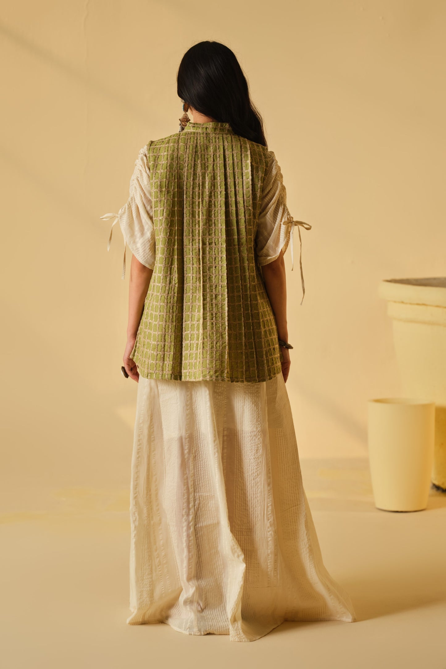 SUFI-ANGARI KURTA DRESS WITH DORI JACKET-PASTEL GREEN