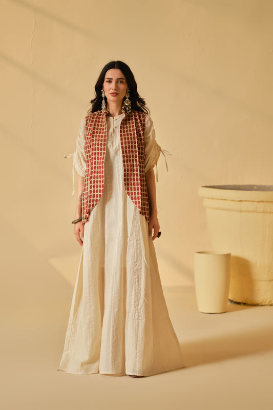 SUFI-ANGARI KURTA DRESS WITH DORI JACKET - RED