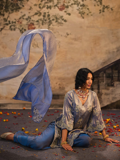 Sunheri Daman Neela Kurta Set