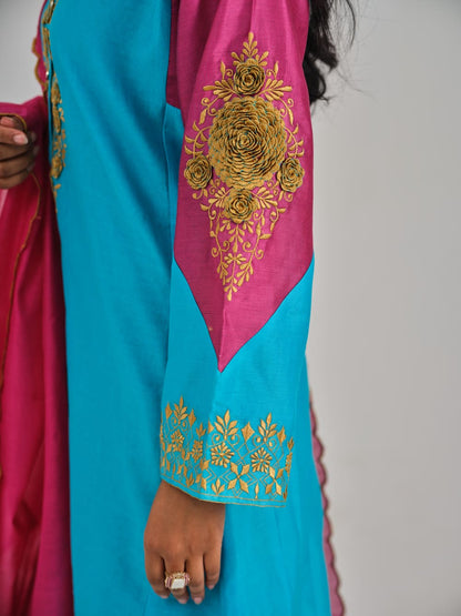 Phoolan Blue Pink Kurta Set
